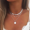 Three-Layer silver round Necklace