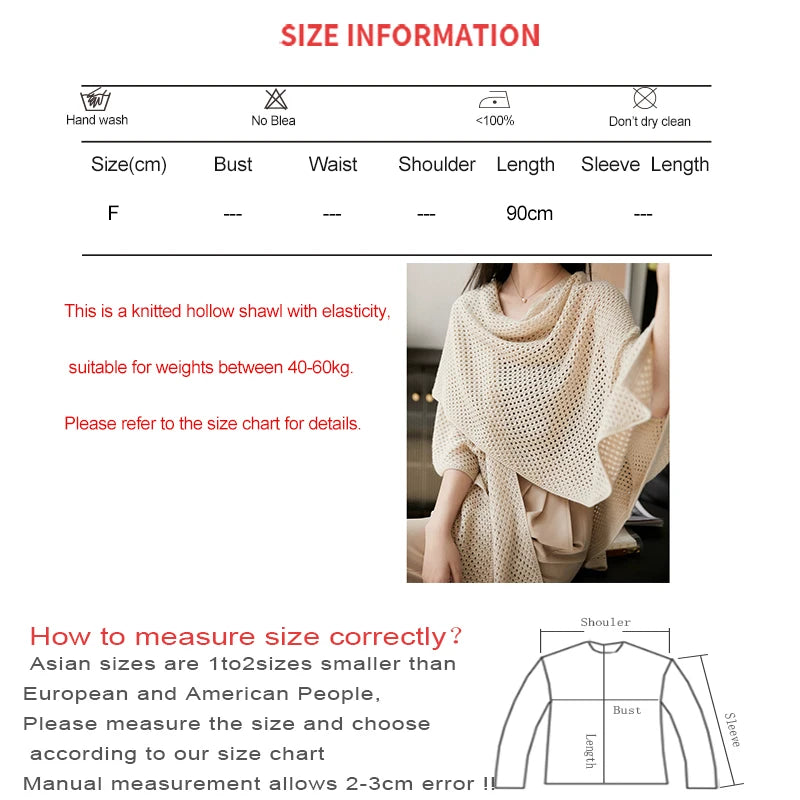 Hollow Out Cardigan Shawl Air-Conditioning Shirt Sweater Cape Coat Solid Knitted Loose Office Shawl Wool Spring