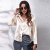 Women Satin Elegant T-Shirts Long Sleeve Single-Breasted Cardigan Shirt Turn-Down Collar Office Tee Tops Spring Summer