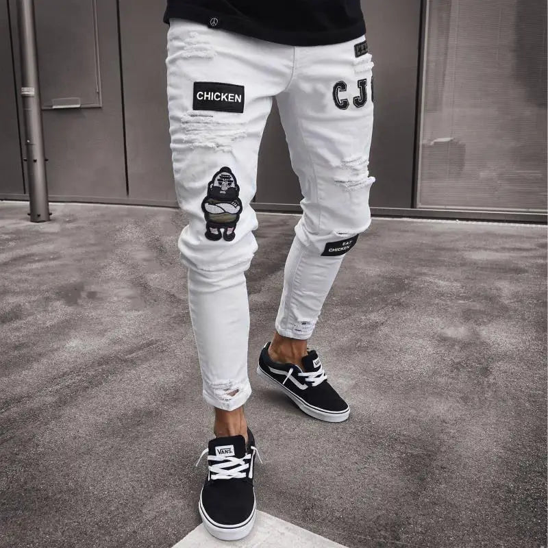 Men Knee Hole Ripped Stretch Skinny jeans 