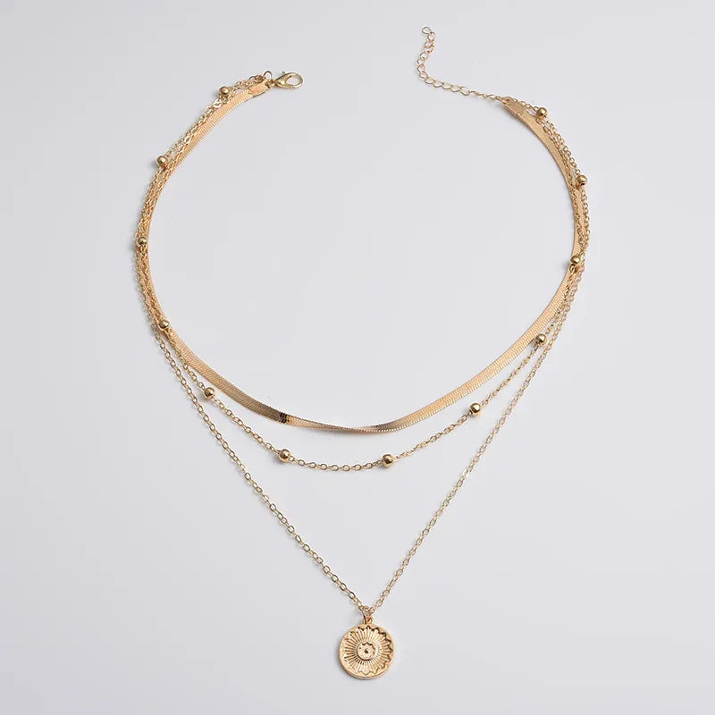 Three-Layer silver round Necklace