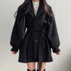 Women Buttons Lace-Up Trench Coat with Pockets Woolen Turn-Down Collar Long Sleeve TRAF Coat Overcoat Women Fall Winter