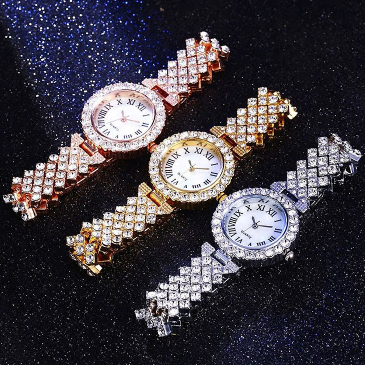 2Pcs Set Luxury Women Shiny Bracelet Watches  