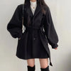 Women Buttons Lace-Up Trench Coat with Pockets Woolen Turn-Down Collar Long Sleeve TRAF Coat Overcoat Women Fall Winter