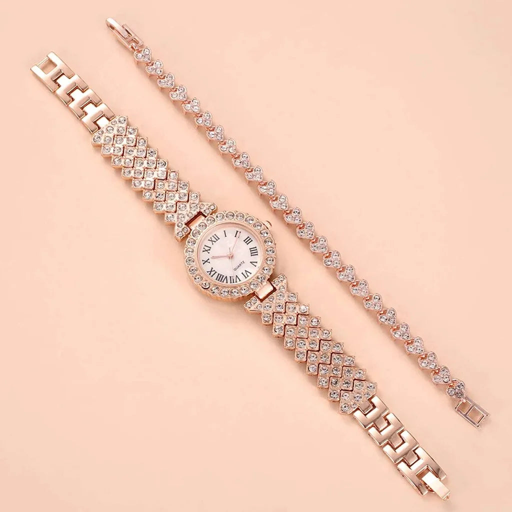 2Pcs Set Luxury Women Shiny Bracelet Watches  