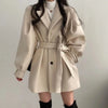 Women Buttons Lace-Up Trench Coat with Pockets Woolen Turn-Down Collar Long Sleeve TRAF Coat Overcoat Women Fall Winter