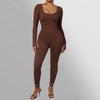 Women's Ribbed Bodysuit Autumn Winter Fitness Workout Jumpsuit