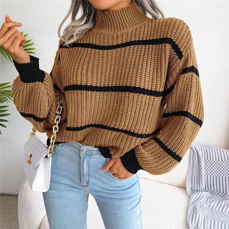 WOMEN STRIPED KNIT LOOSE SWEATER, CASUAL STREETWEAR SWEATER 2024