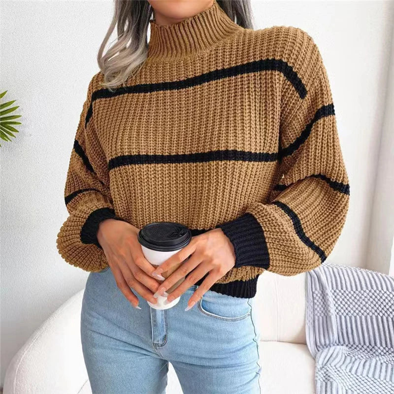 WOMEN STRIPED KNIT LOOSE SWEATER, CASUAL STREETWEAR SWEATER 2024