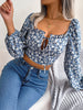 Women Casual  Lace up Long Sleeve Crop Top 