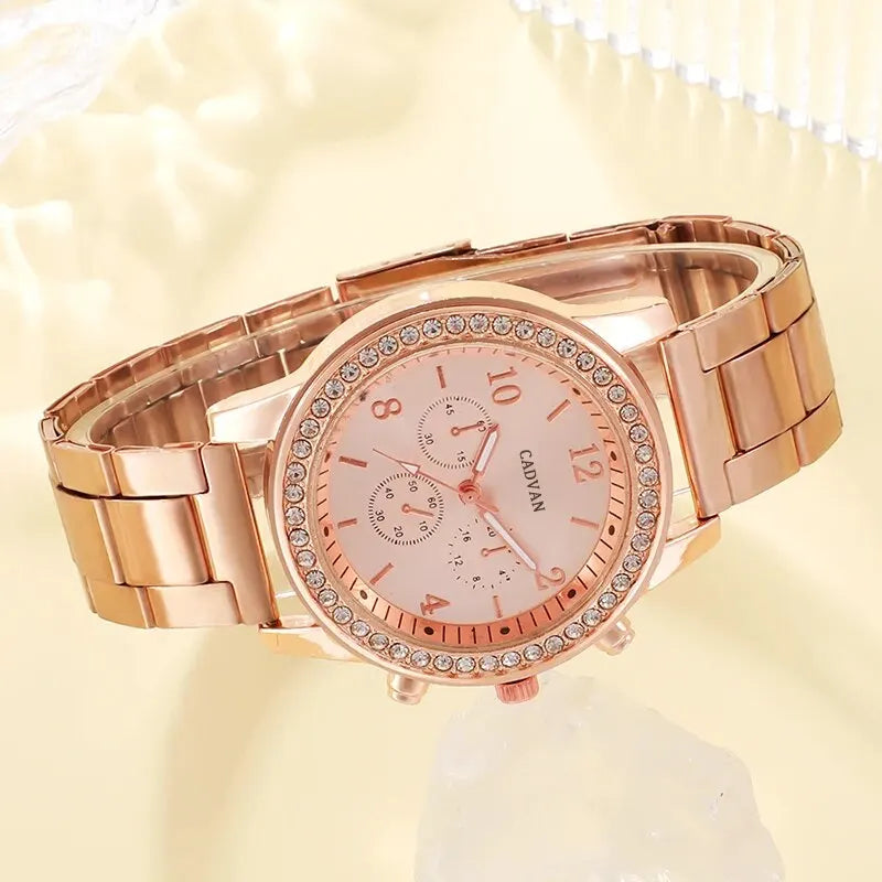 6PCS Set Rose Gold Luxury Watch for Women