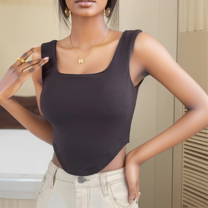 Women Cotton Tank Tops with Bra Pad Casual Crop Tops Ruffles Knitted Camis Sleeveless Solid Tops for Women Spring Summer