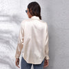 Women Satin Elegant T-Shirts Long Sleeve Single-Breasted Cardigan Shirt Turn-Down Collar Office Tee Tops Spring Summer