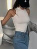 Women off Shoulder Tops Turtleneck Tank Tops Knitted Hot Tops Women 2024 Summer Skinny round Neck Solid Cute Cropped